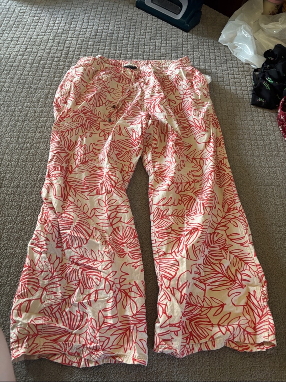 Lane Bryant White Pants with Pink Leaf Print